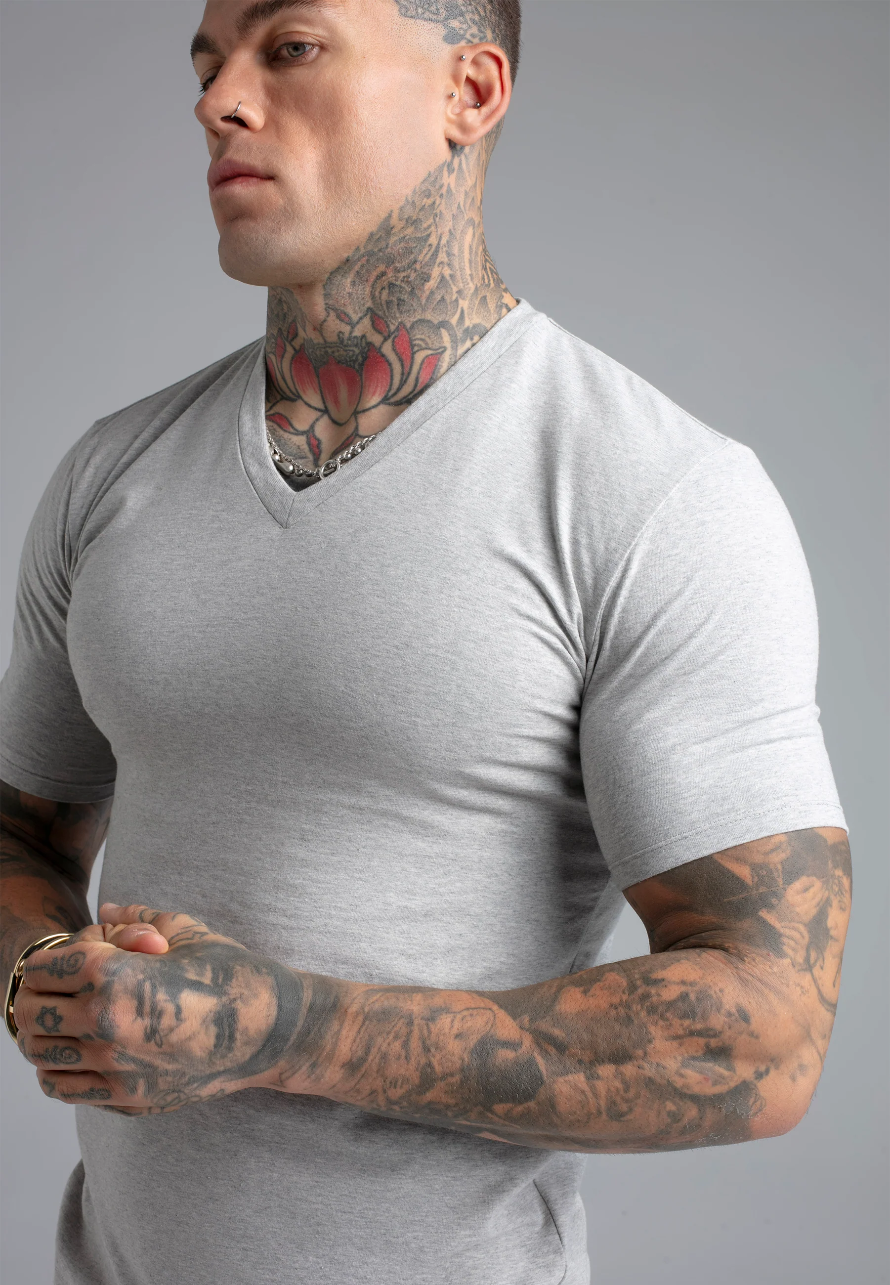 Grey Marl V-Neck T-Shirt - Image 2