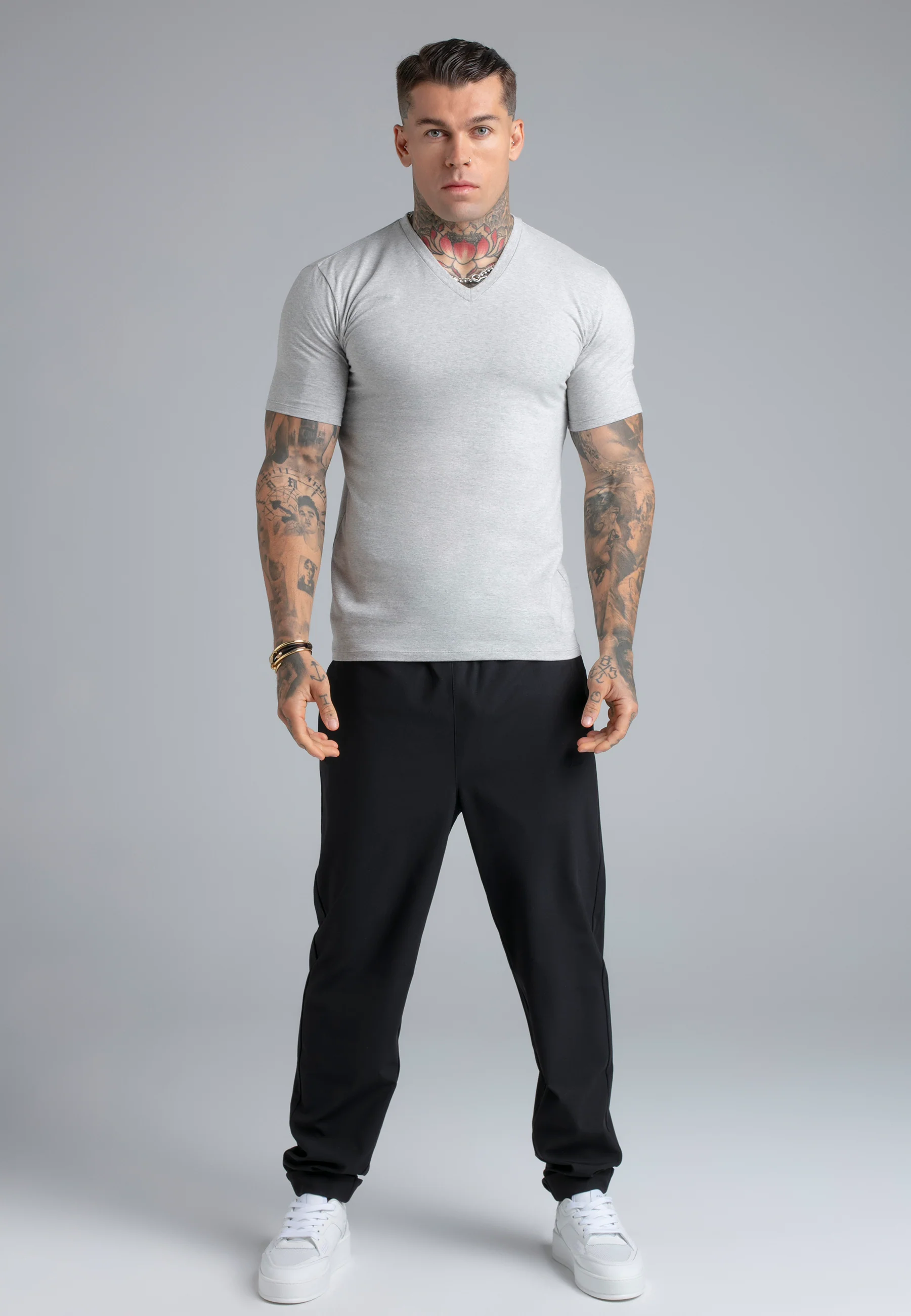 Grey Marl V-Neck T-Shirt - Image 3