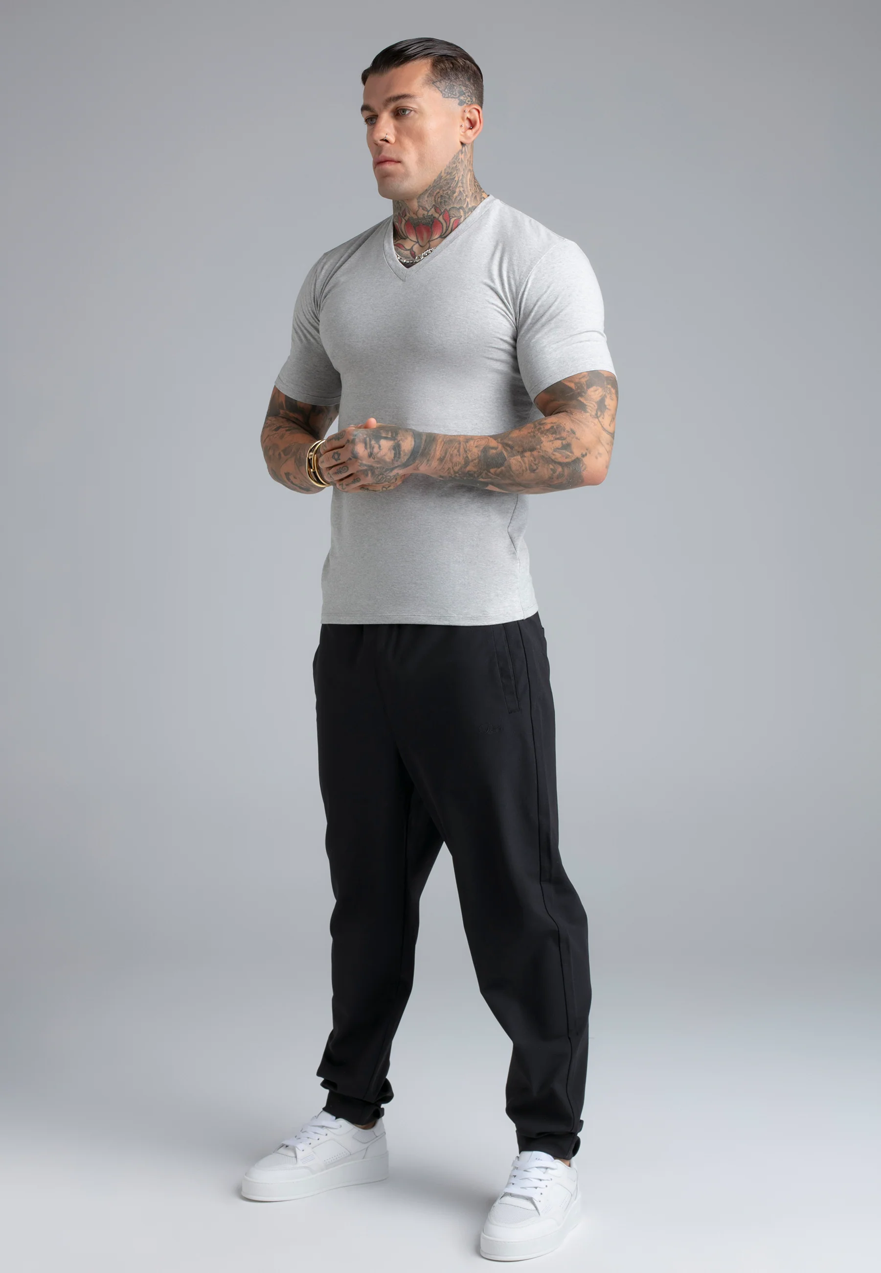 Grey Marl V-Neck T-Shirt - Image 4