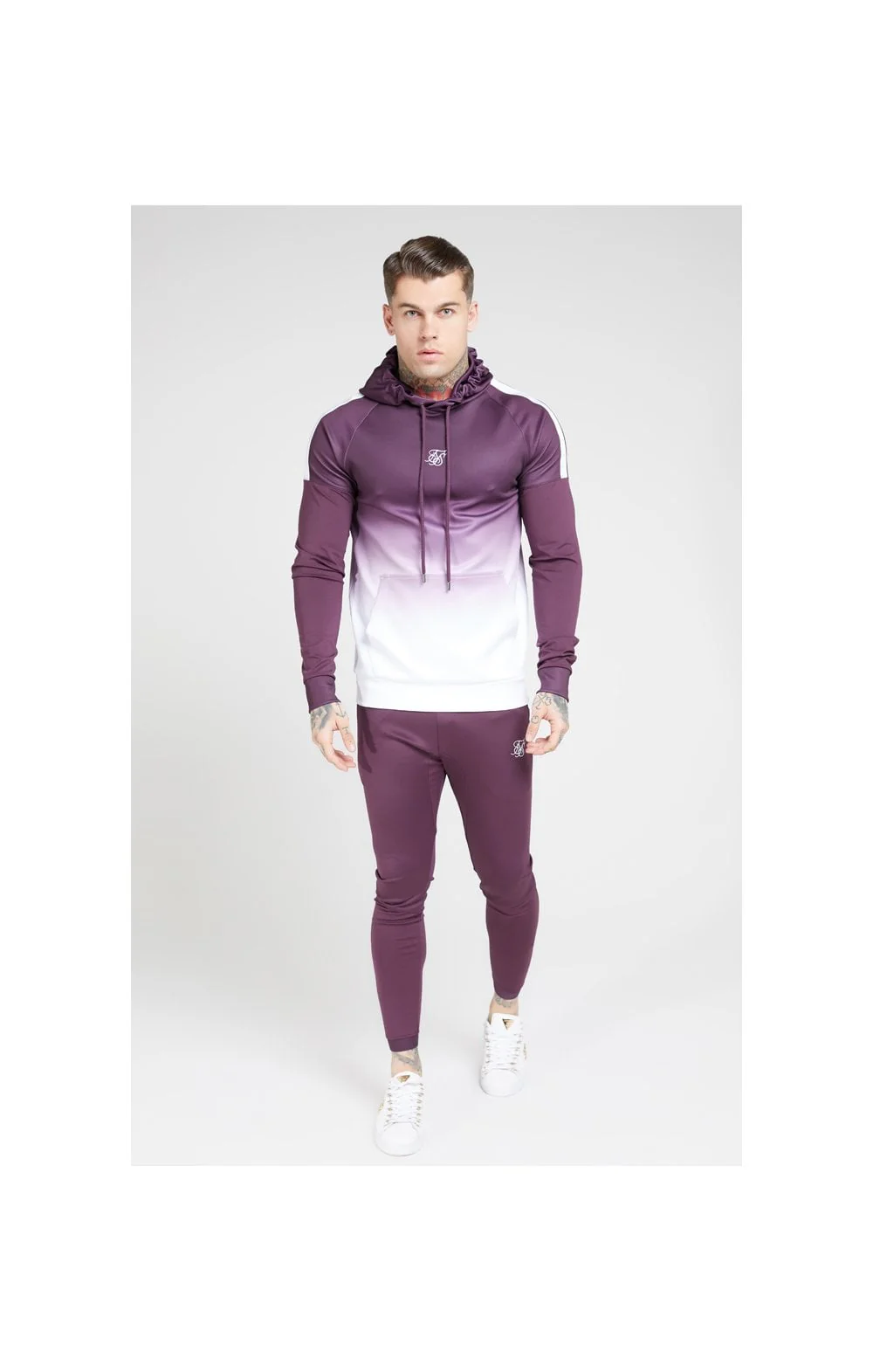 SikSilk Vapour Hybrid Sleeve Tape Hoodie - Rich Burgundy Fade - Image 6