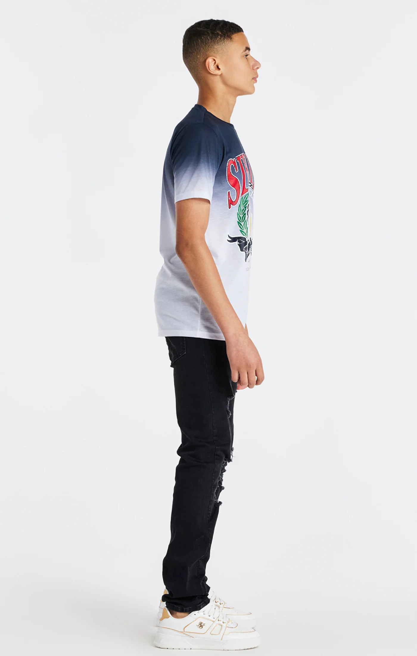Boys Navy Varsity Fade T-Shirt - Image 6