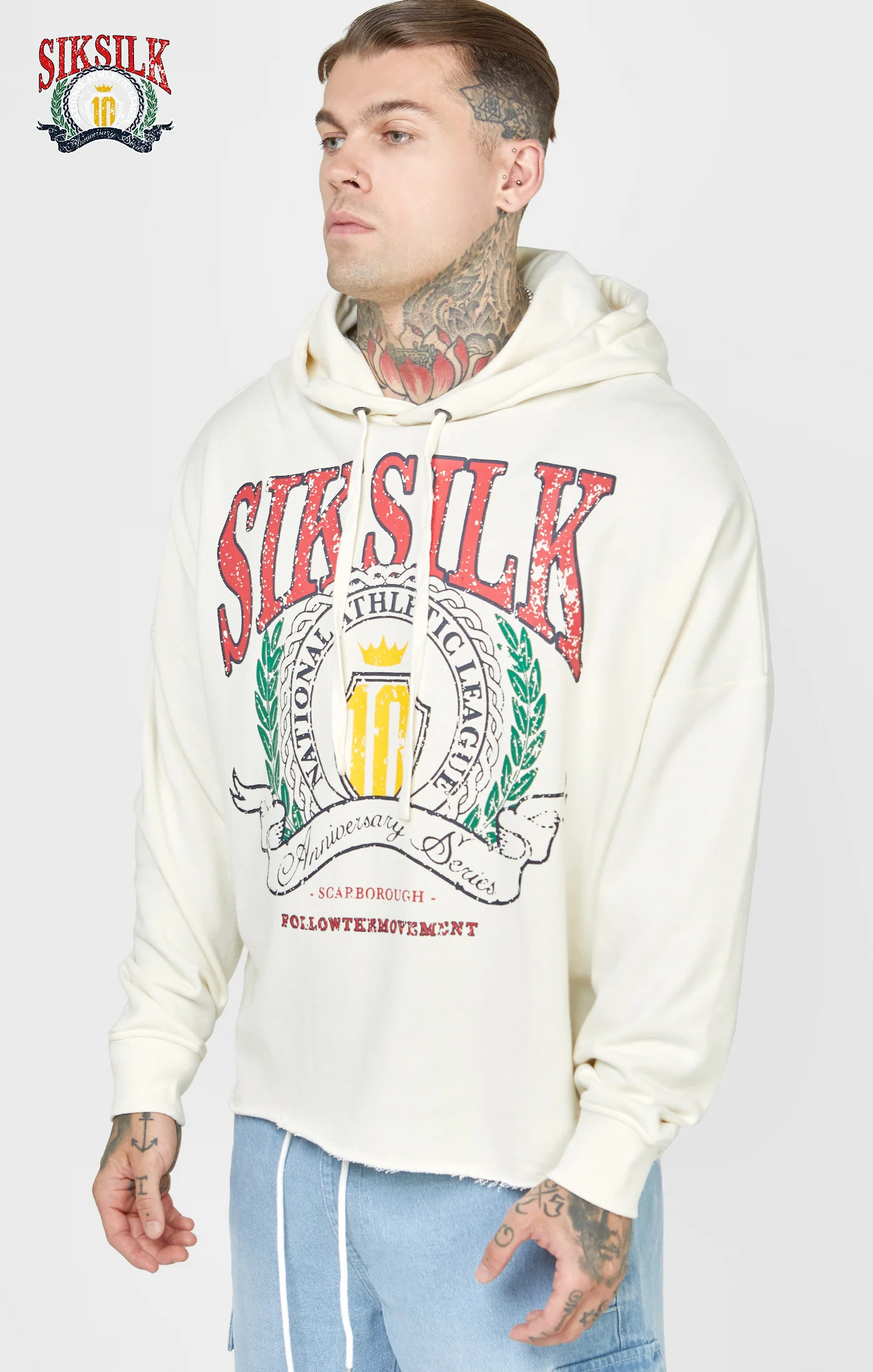 Ecru Varsity Anniversary Print Oversized Hoodie