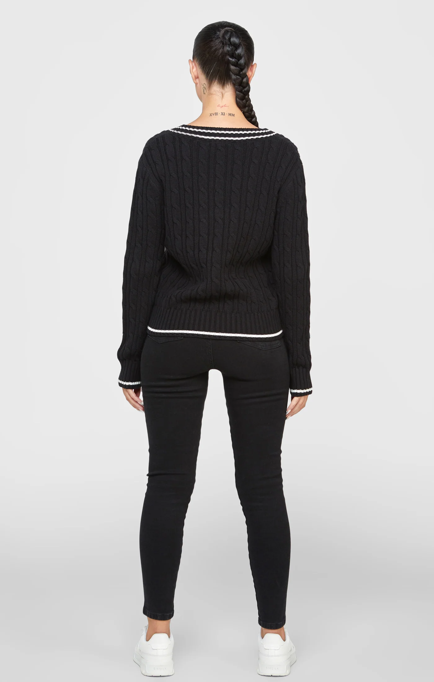 Black Varsity Cable Knit Sweater - Image 5