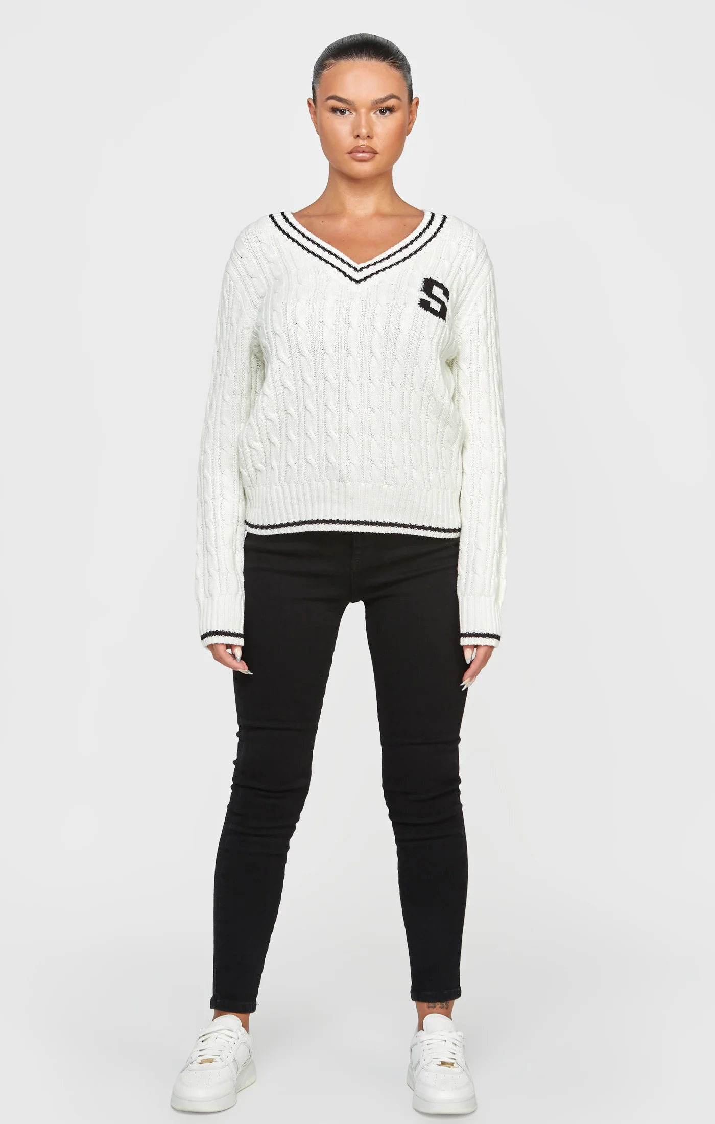 Ecru Varsity Cable Knit Sweater - Image 3
