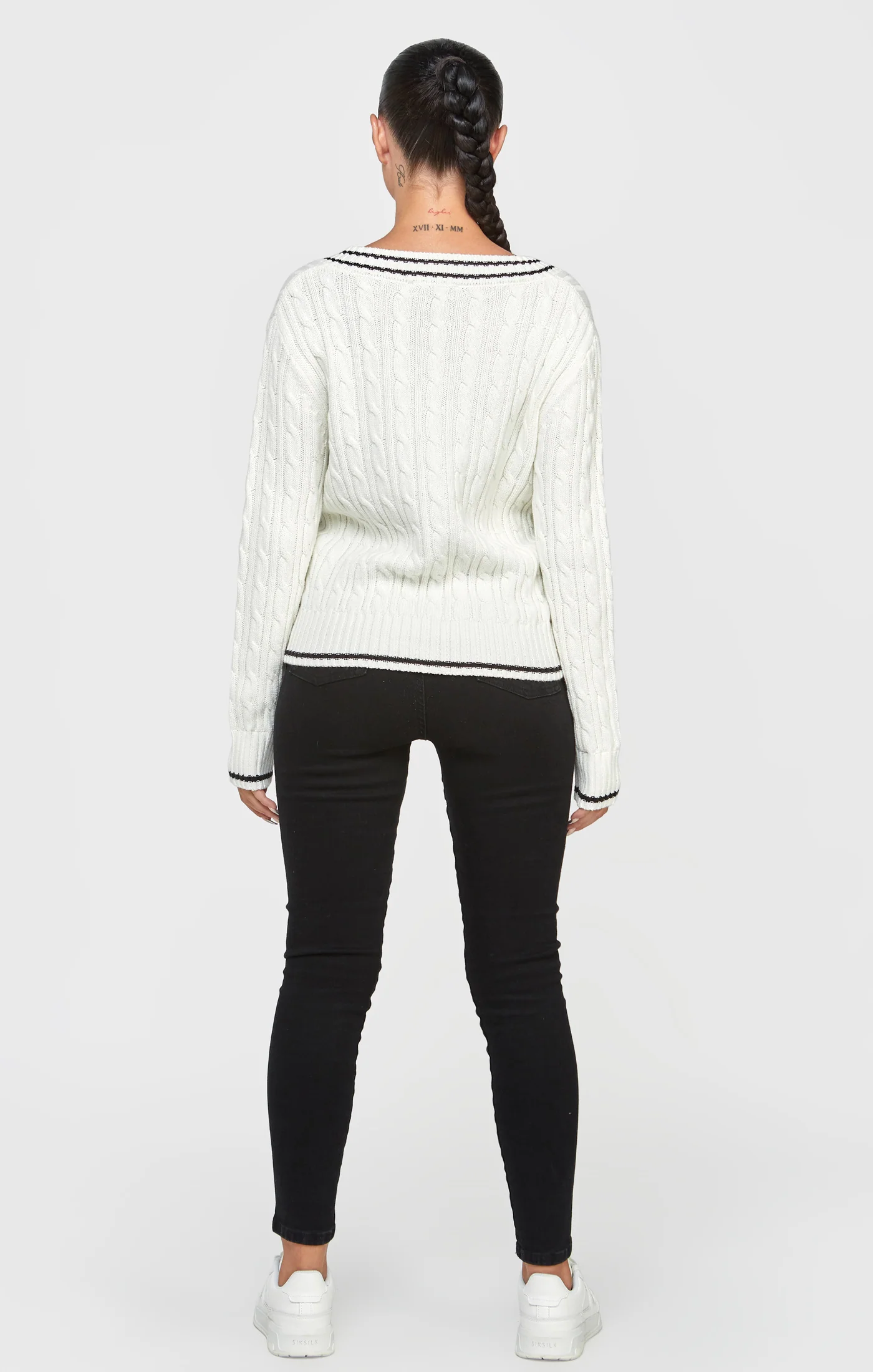 Ecru Varsity Cable Knit Sweater - Image 5