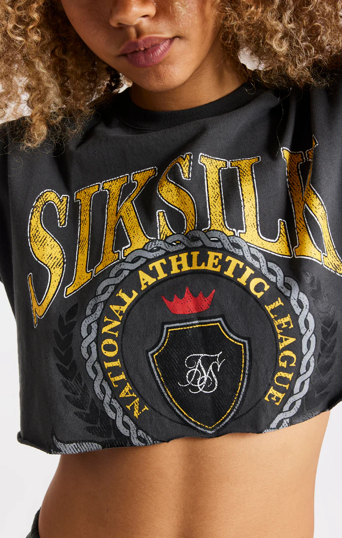 SikSilk Varsity Crop Tee - Washed Grey - Image 3