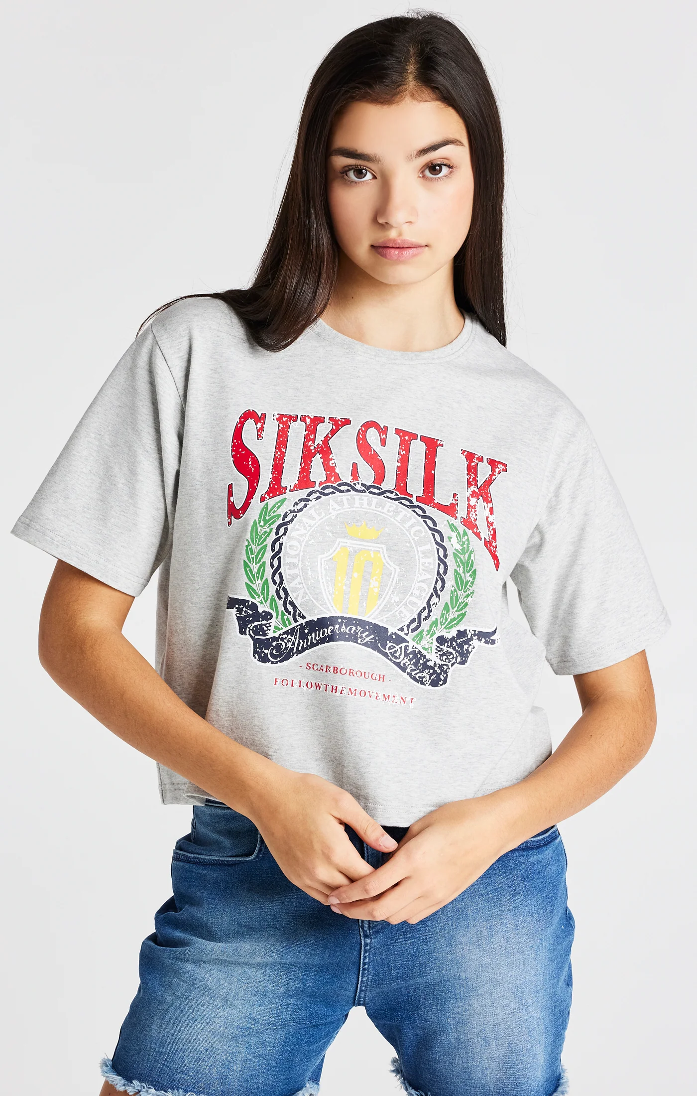 Girls Grey Marl Varsity Crop T-Shirt