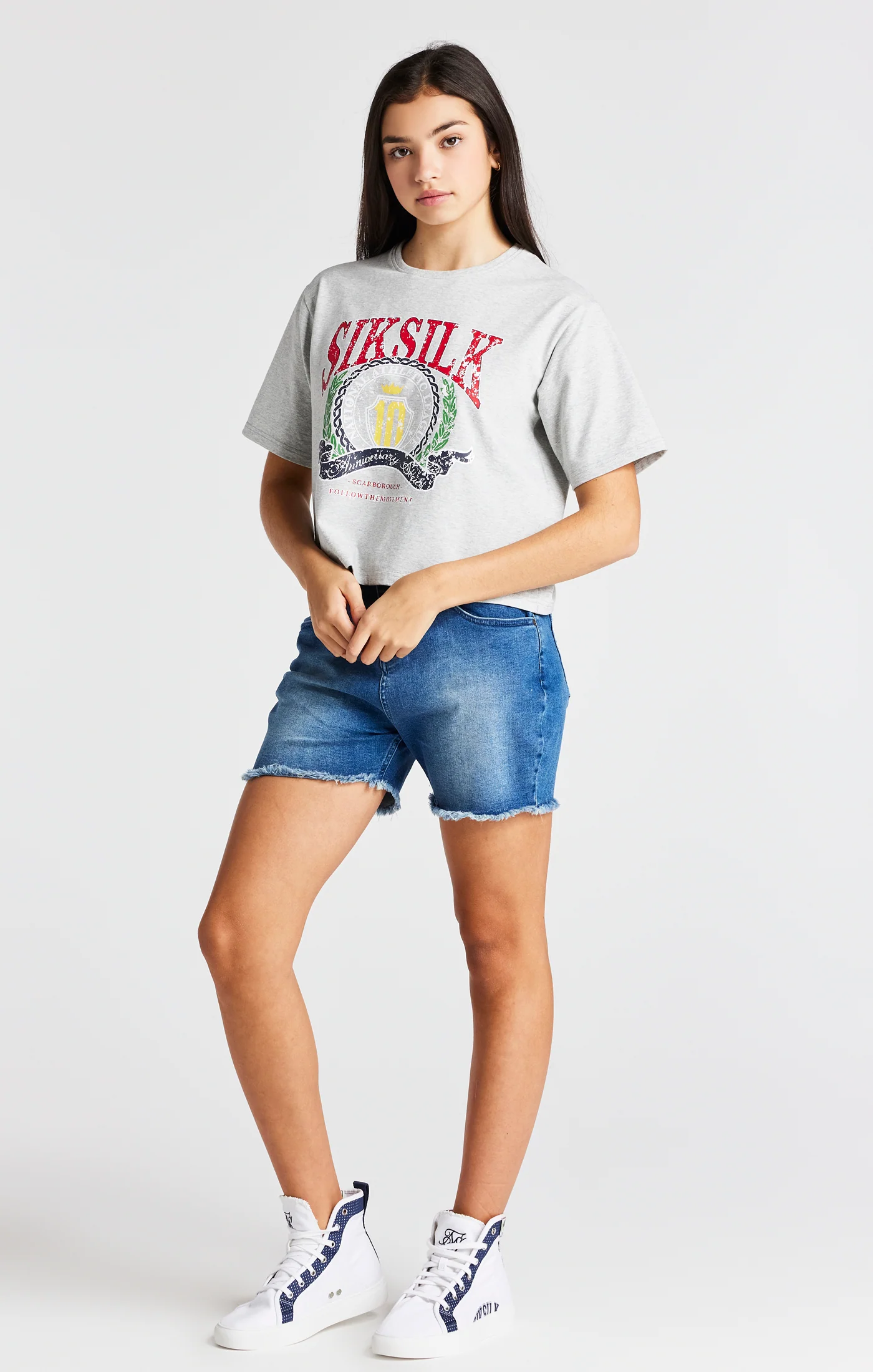Girls Grey Marl Varsity Crop T-Shirt - Image 3