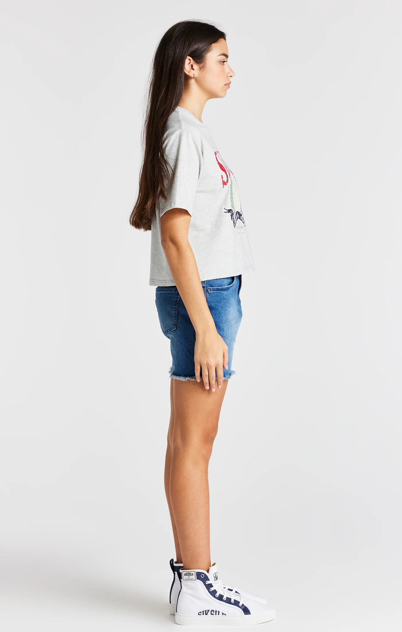 Girls Grey Marl Varsity Crop T-Shirt - Image 4