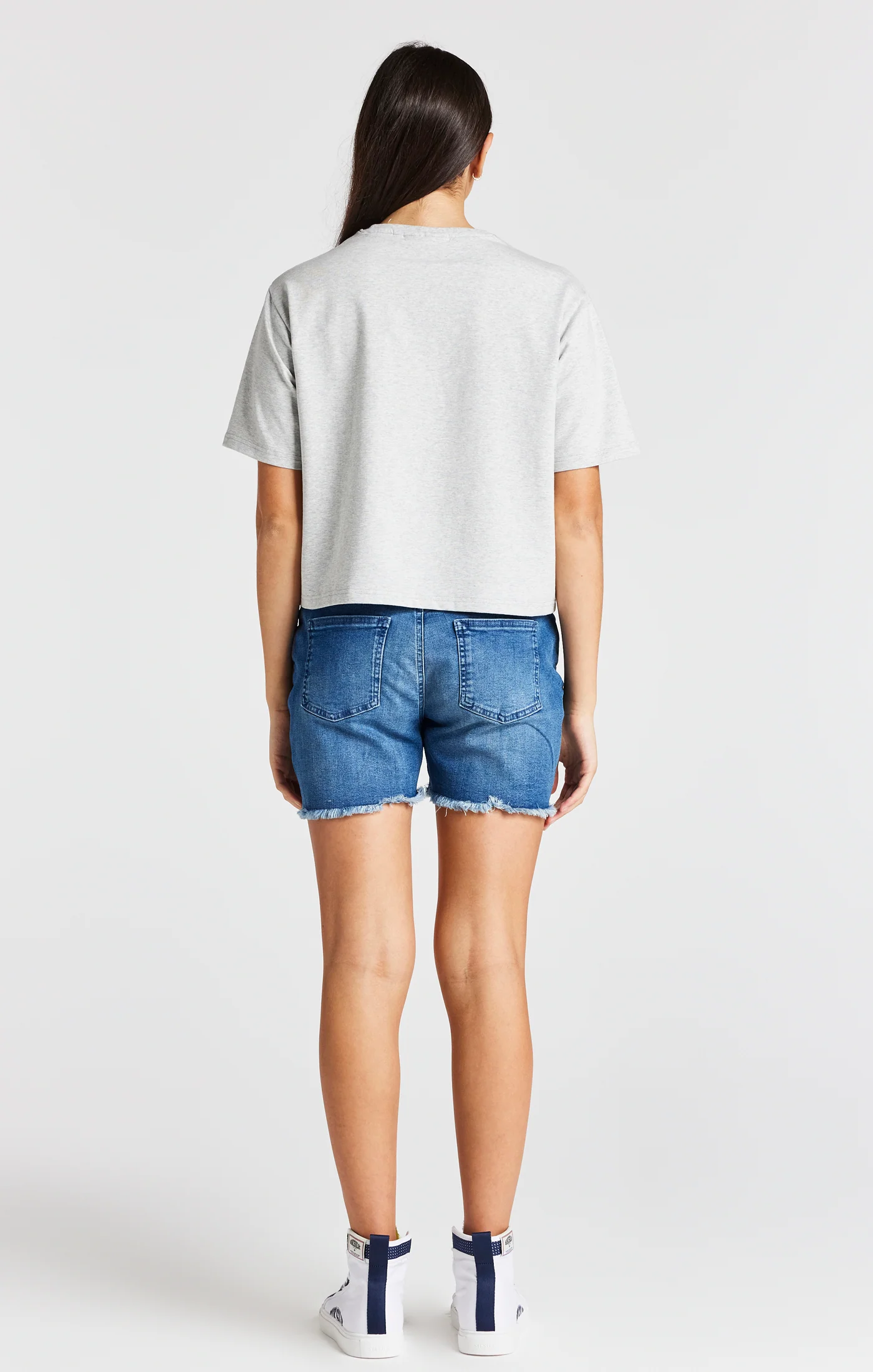 Girls Grey Marl Varsity Crop T-Shirt - Image 5