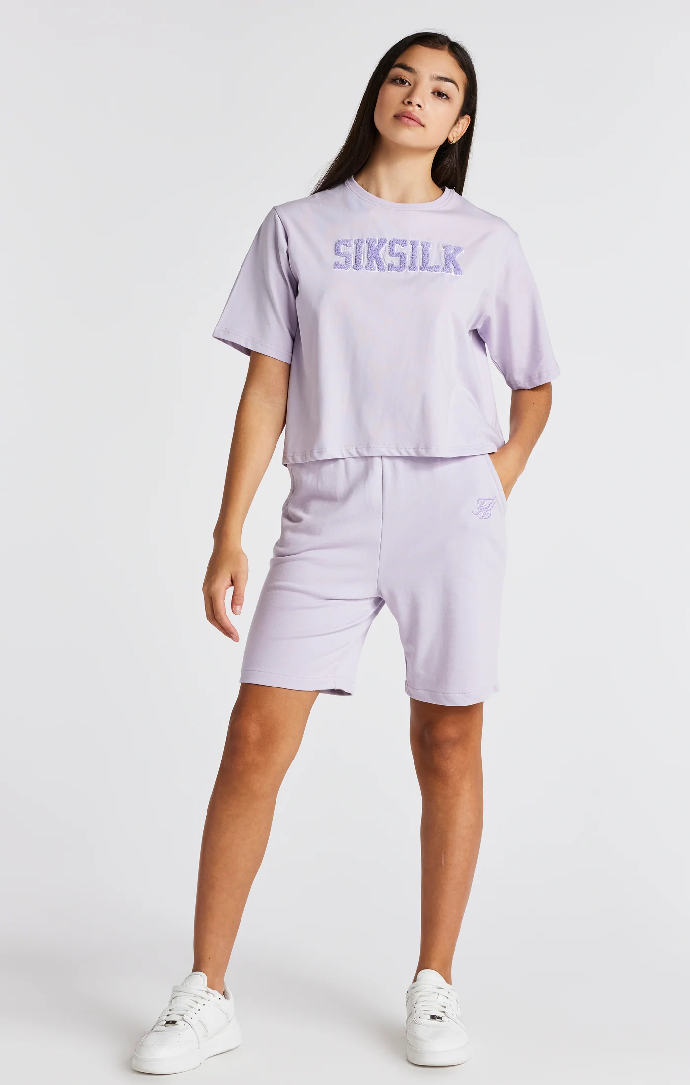 Girls Purple Varsity Logo Crop T-Shirt - Image 3