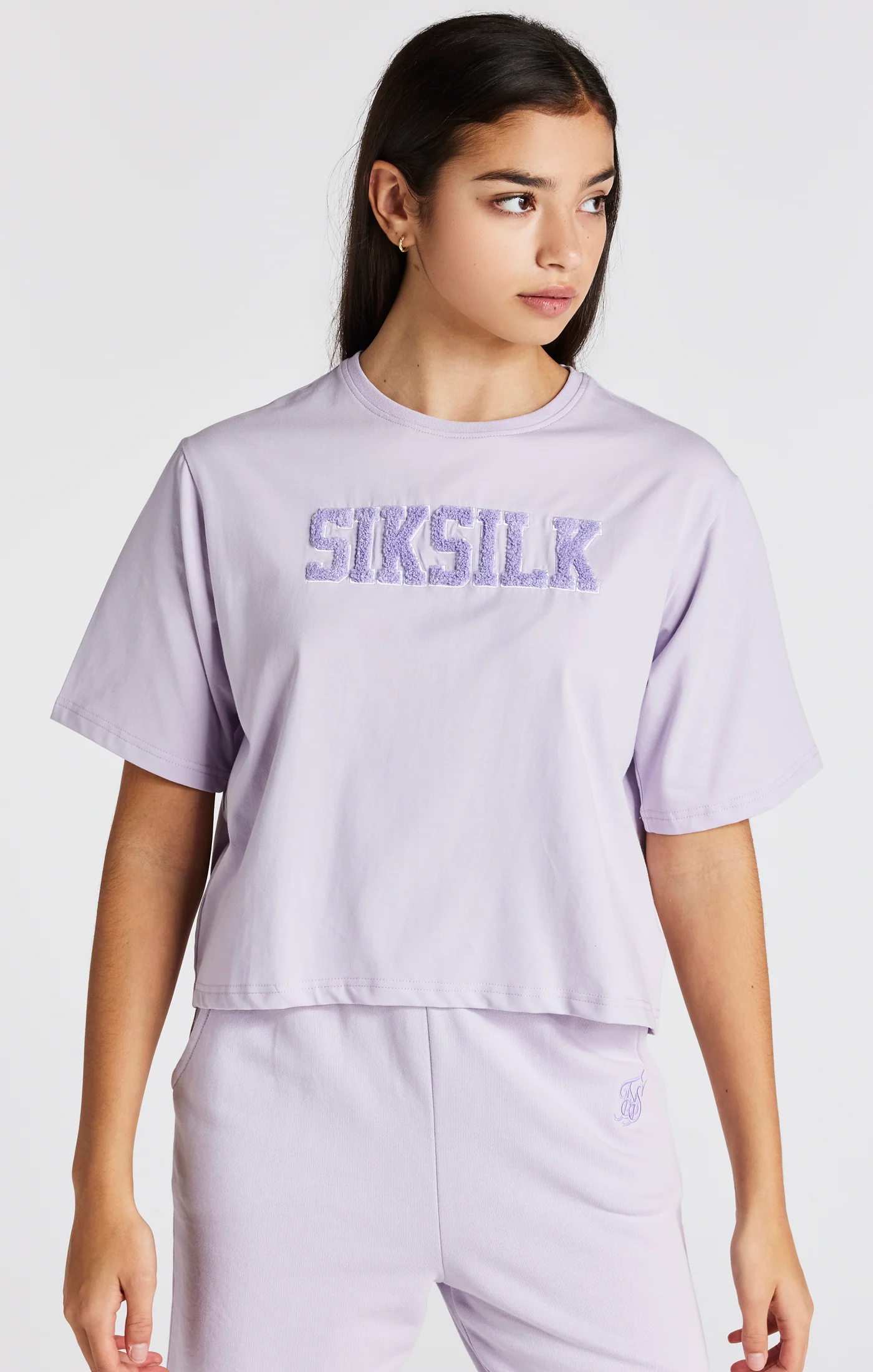 Girls Purple Varsity Logo Crop T-Shirt - Image 6