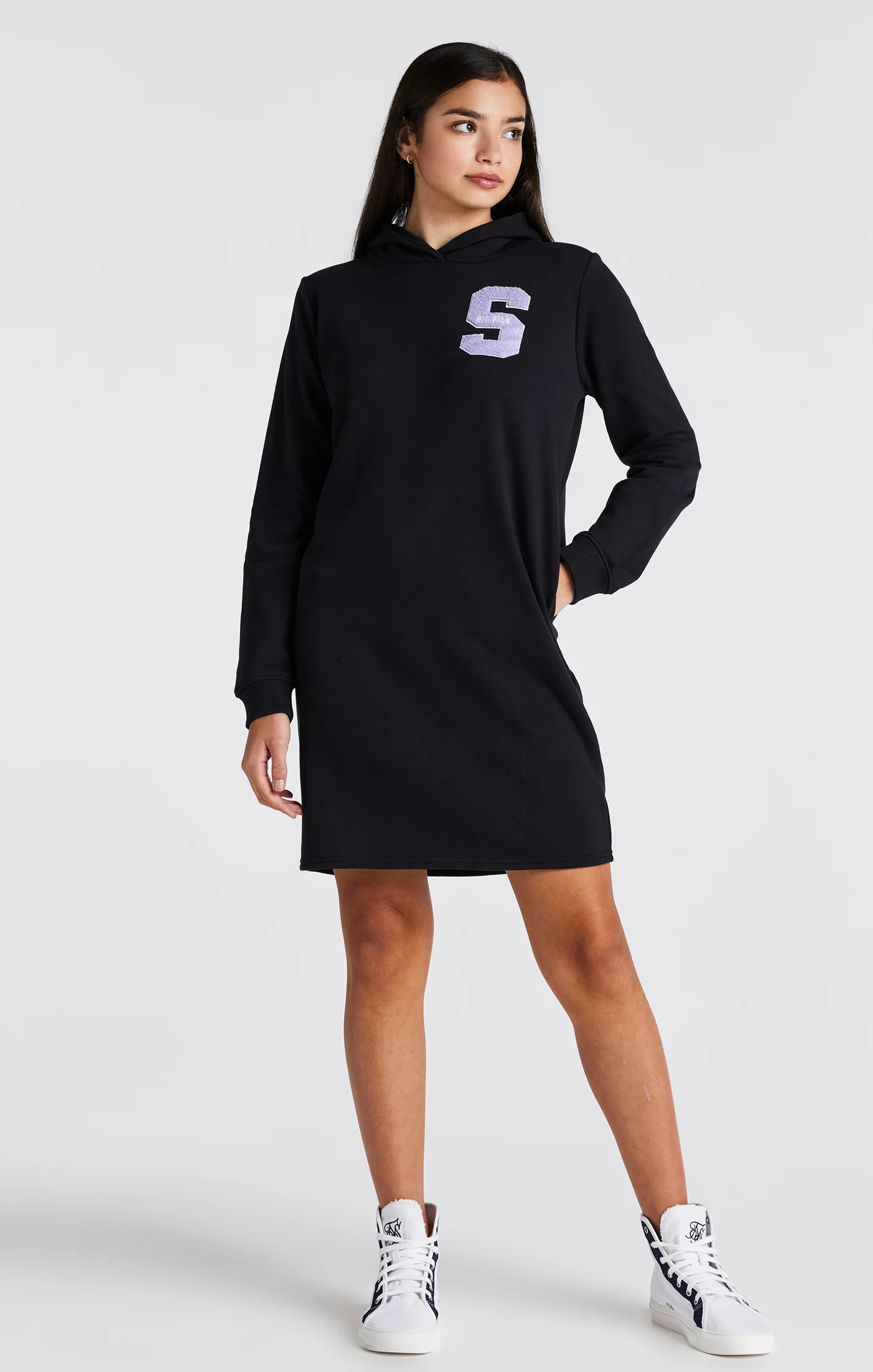 Girls Black Varsity Logo Hoodie Dress - Image 3