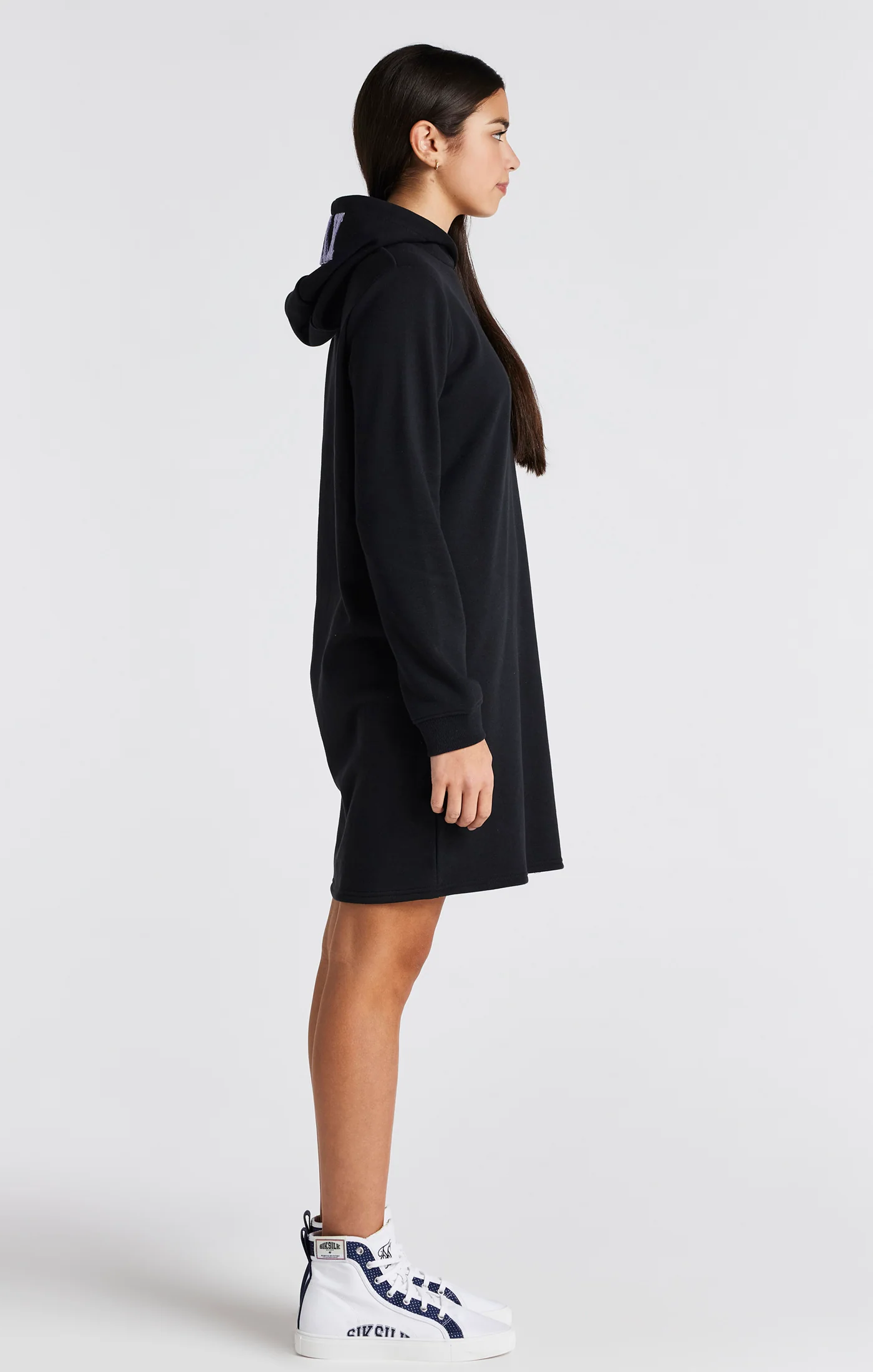 Girls Black Varsity Logo Hoodie Dress - Image 4
