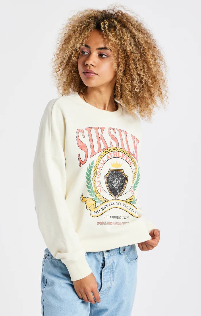 SikSilk Varsity Oversize Sweatshirt - Ecru - Image 2