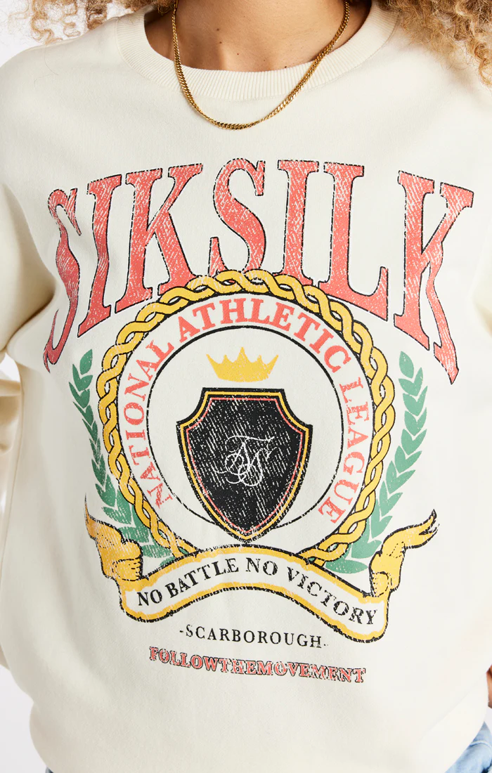 SikSilk Varsity Oversize Sweatshirt - Ecru - Image 3