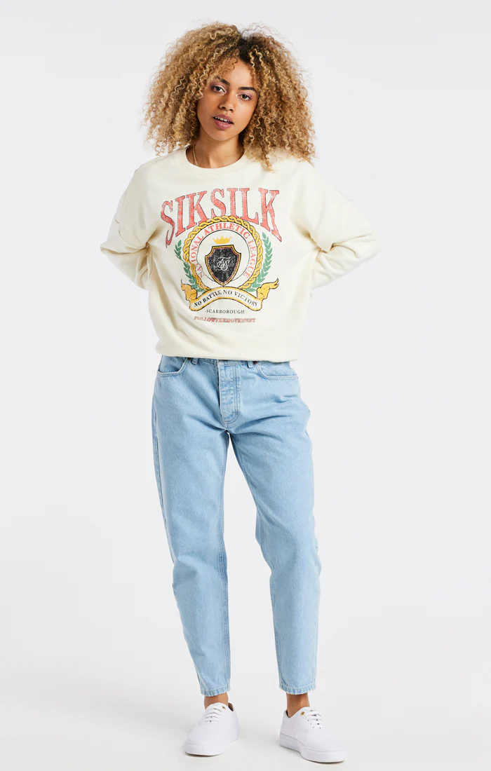 SikSilk Varsity Oversize Sweatshirt - Ecru - Image 4
