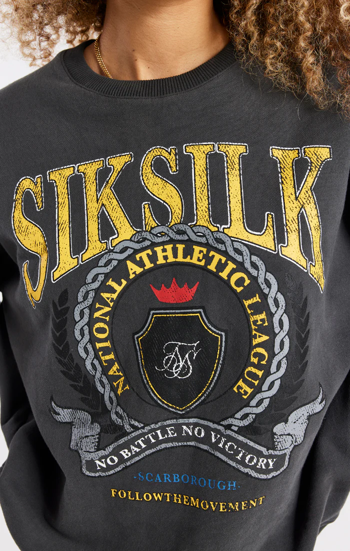 SikSilk Varsity Oversize Sweatshirt - Washed Grey - Image 3