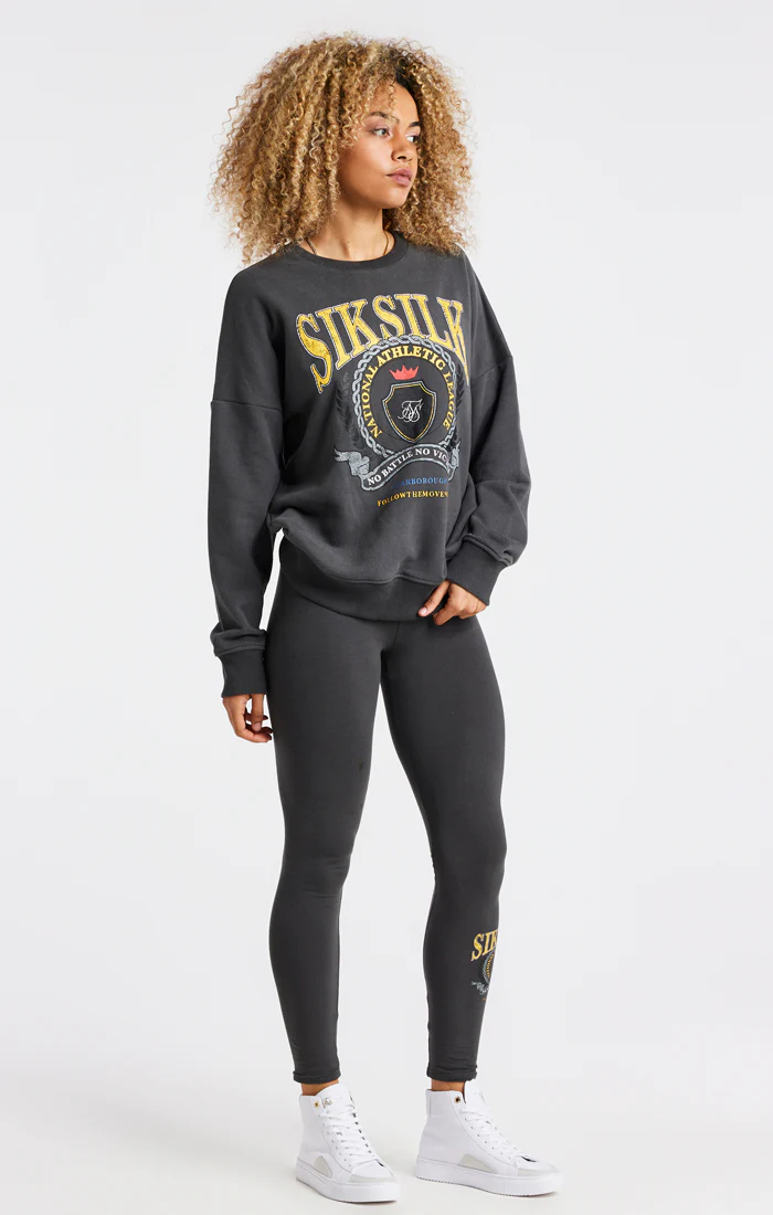 SikSilk Varsity Oversize Sweatshirt - Washed Grey - Image 4
