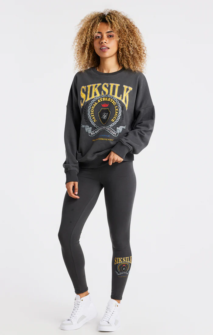 SikSilk Varsity Oversize Sweatshirt - Washed Grey - Image 5
