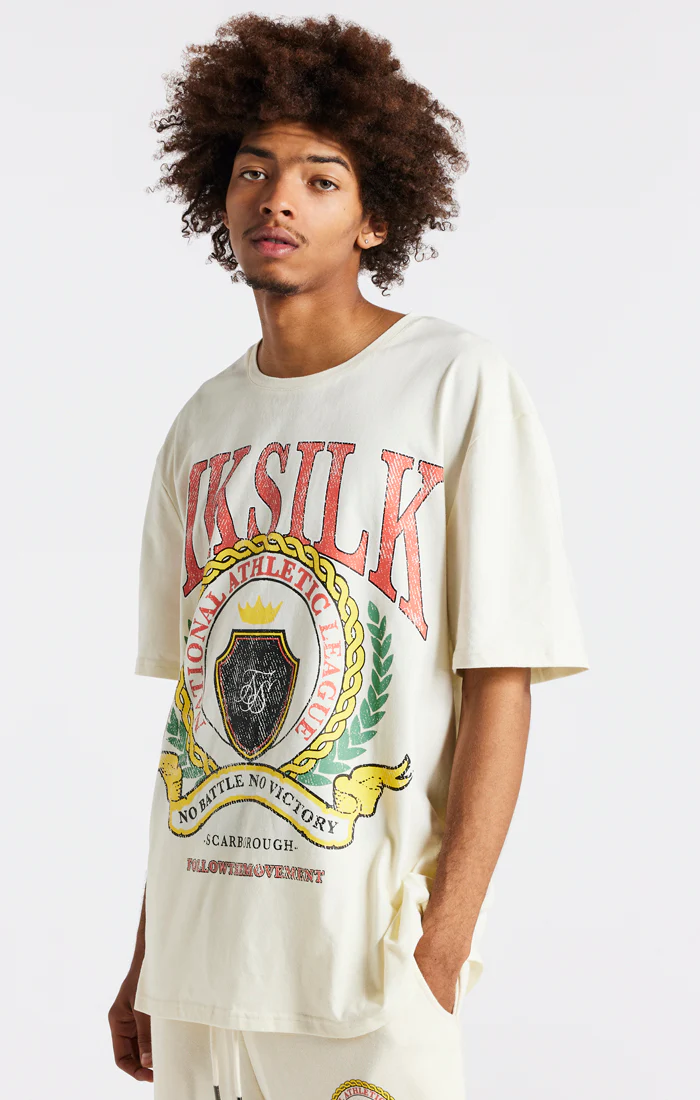 Ecru Varsity Print Oversized T-Shirt