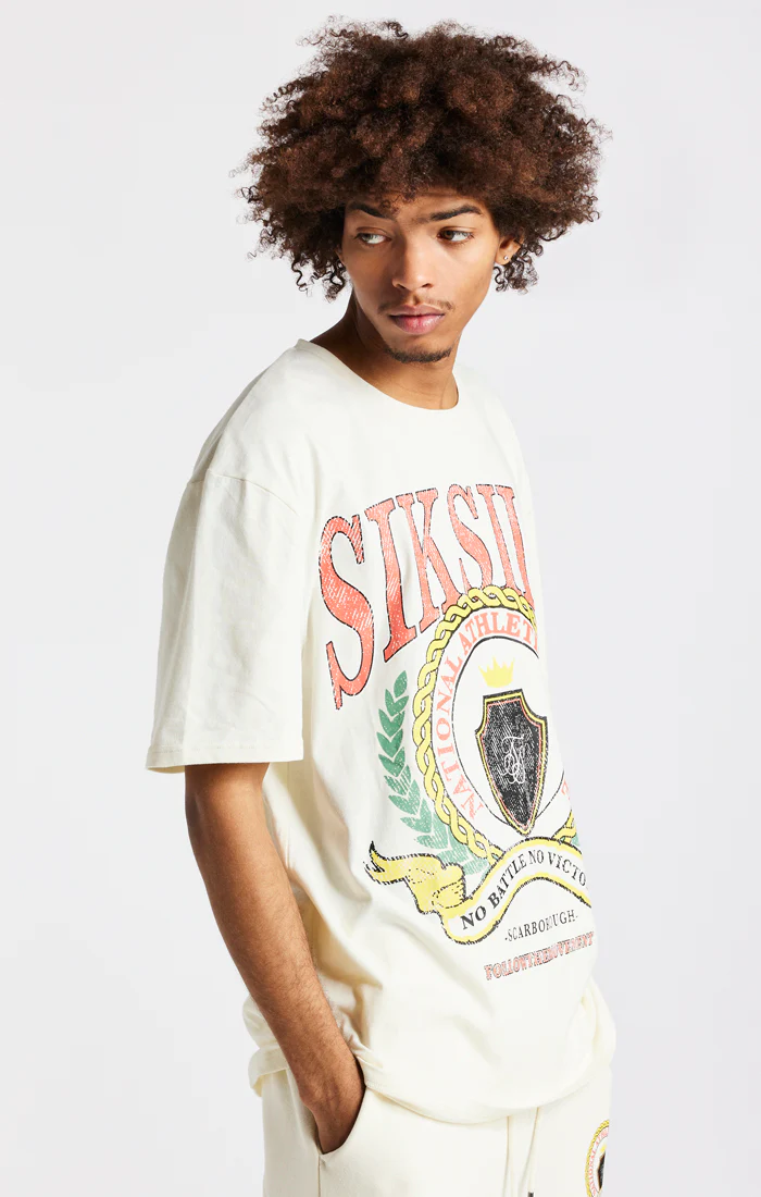 Ecru Varsity Print Oversized T-Shirt - Image 2