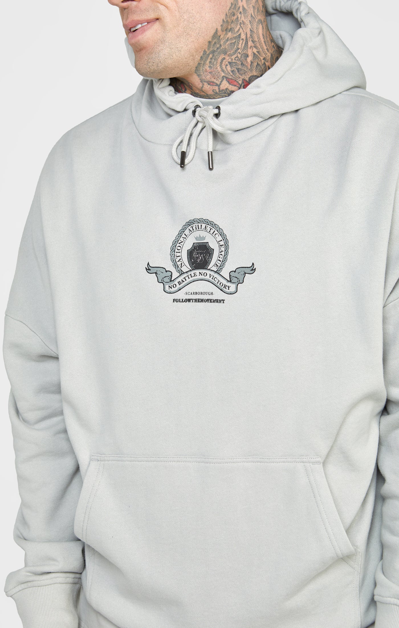 Grey Varsity Print Oversized Hoodie - Image 2