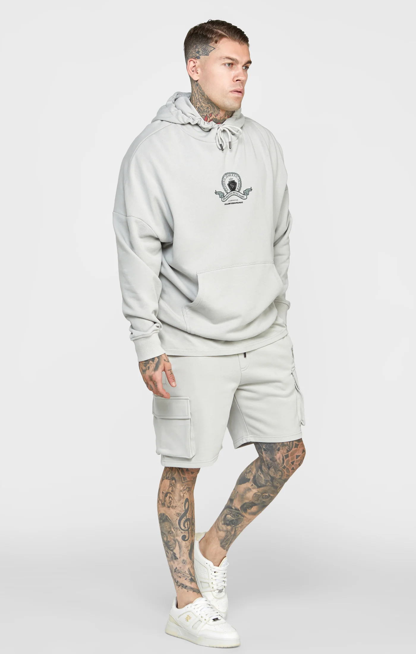 Grey Varsity Print Oversized Hoodie - Image 3