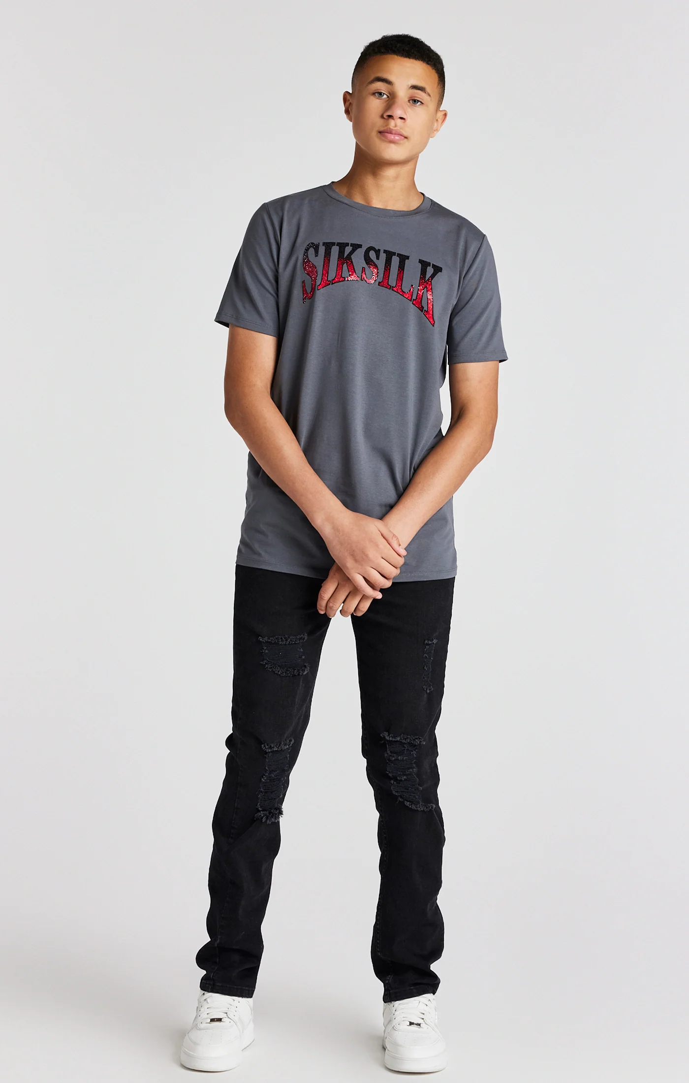 Boys Grey Varsity Rhinestone T-Shirt - Image 3