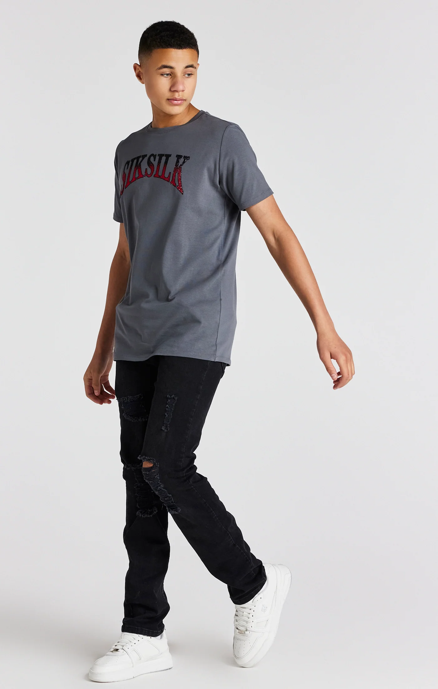 Boys Grey Varsity Rhinestone T-Shirt - Image 4
