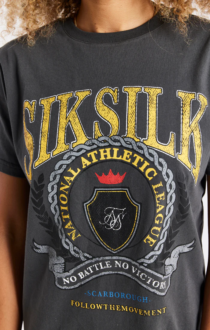 SikSilk Varsity T-Shirt Dress - Washed Grey - Image 3