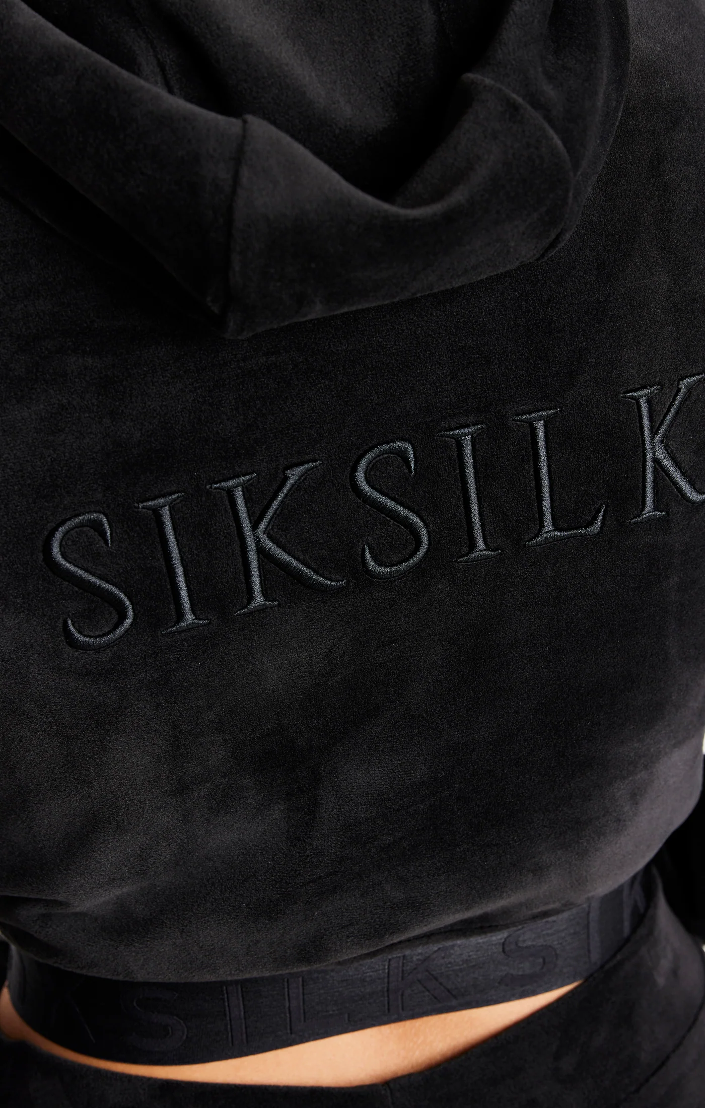 Black Velour Cropped Hoodie - Image 2