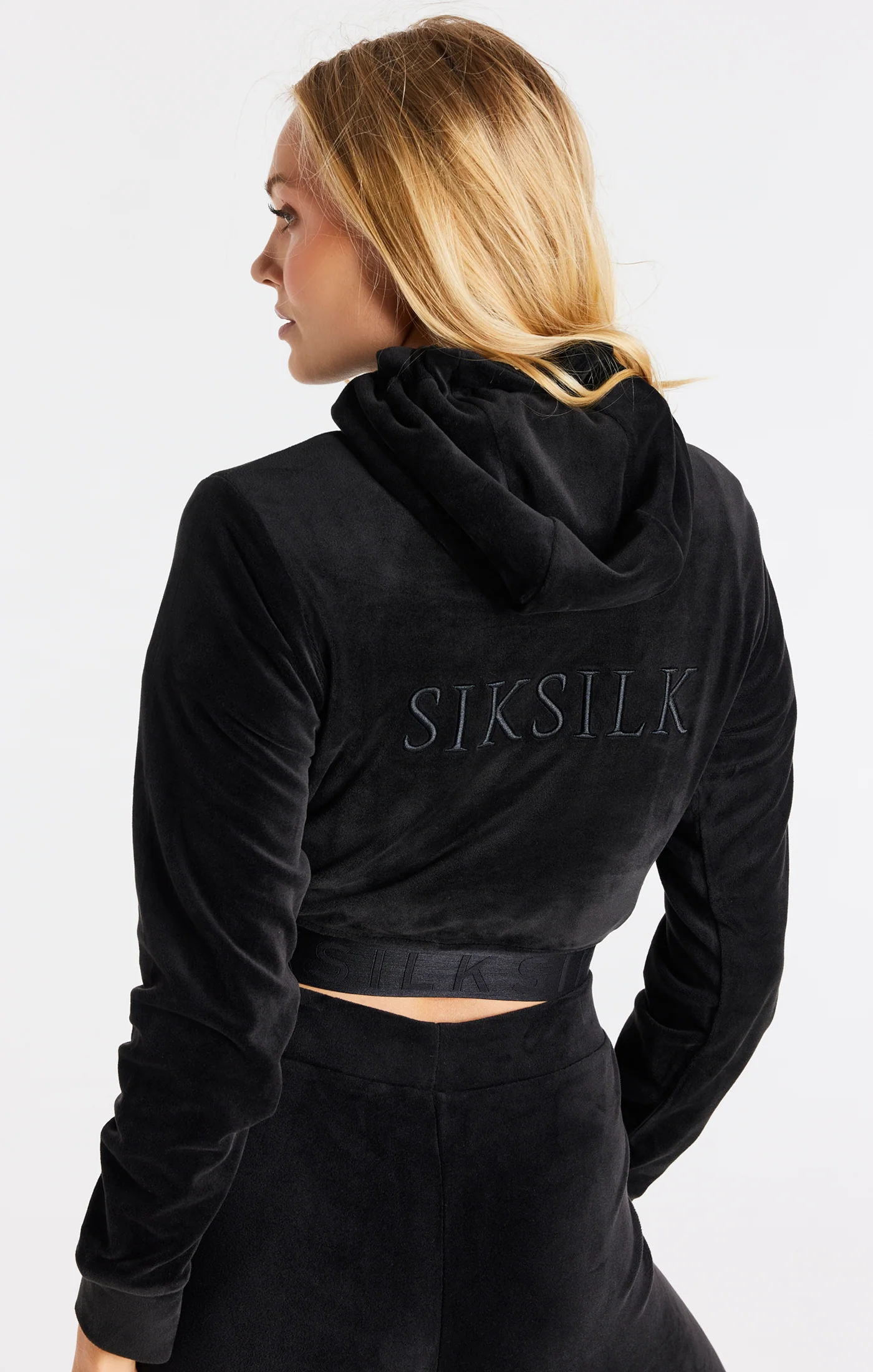 Black Velour Cropped Hoodie - Image 3