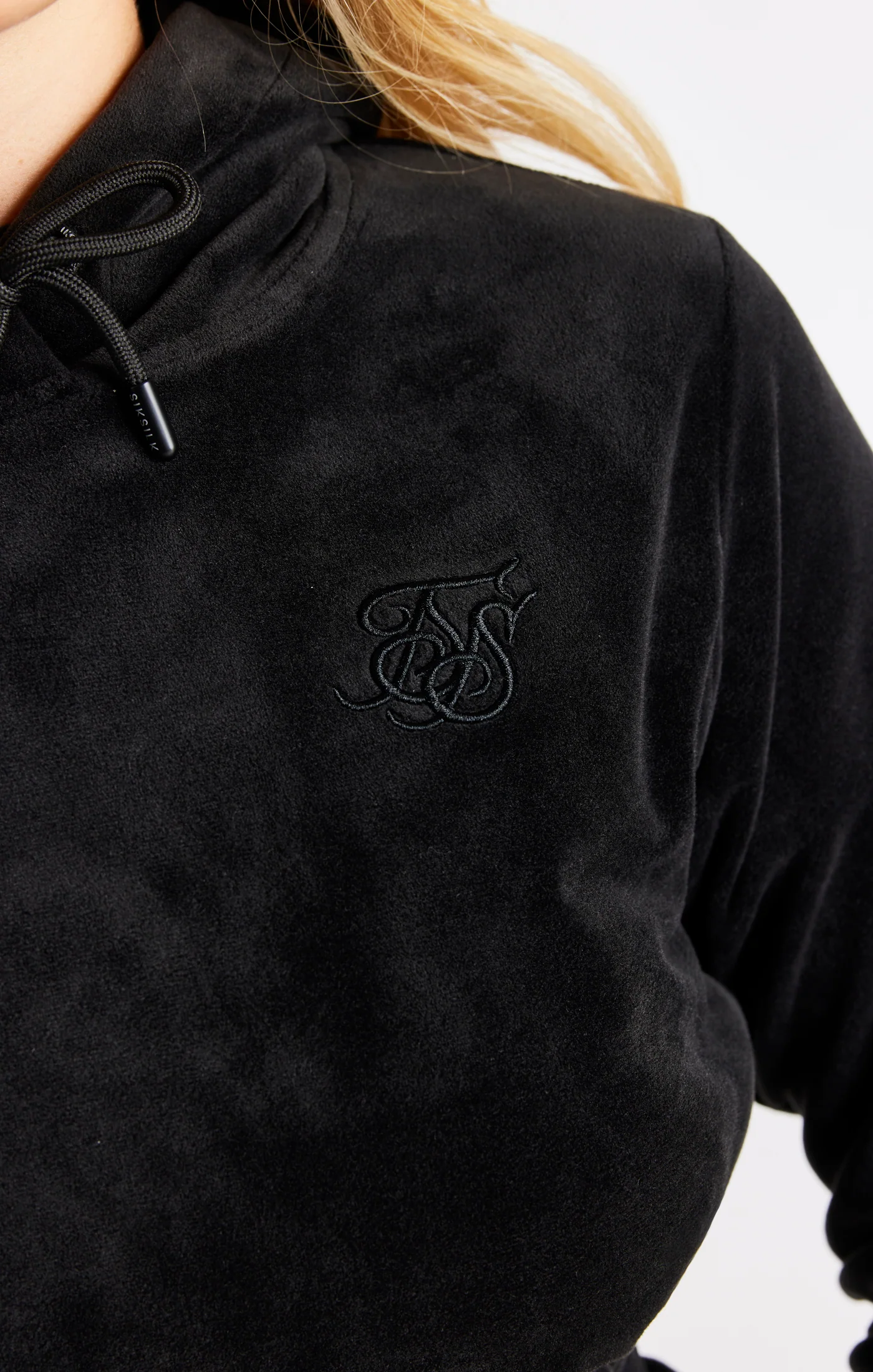 Black Velour Cropped Hoodie - Image 4