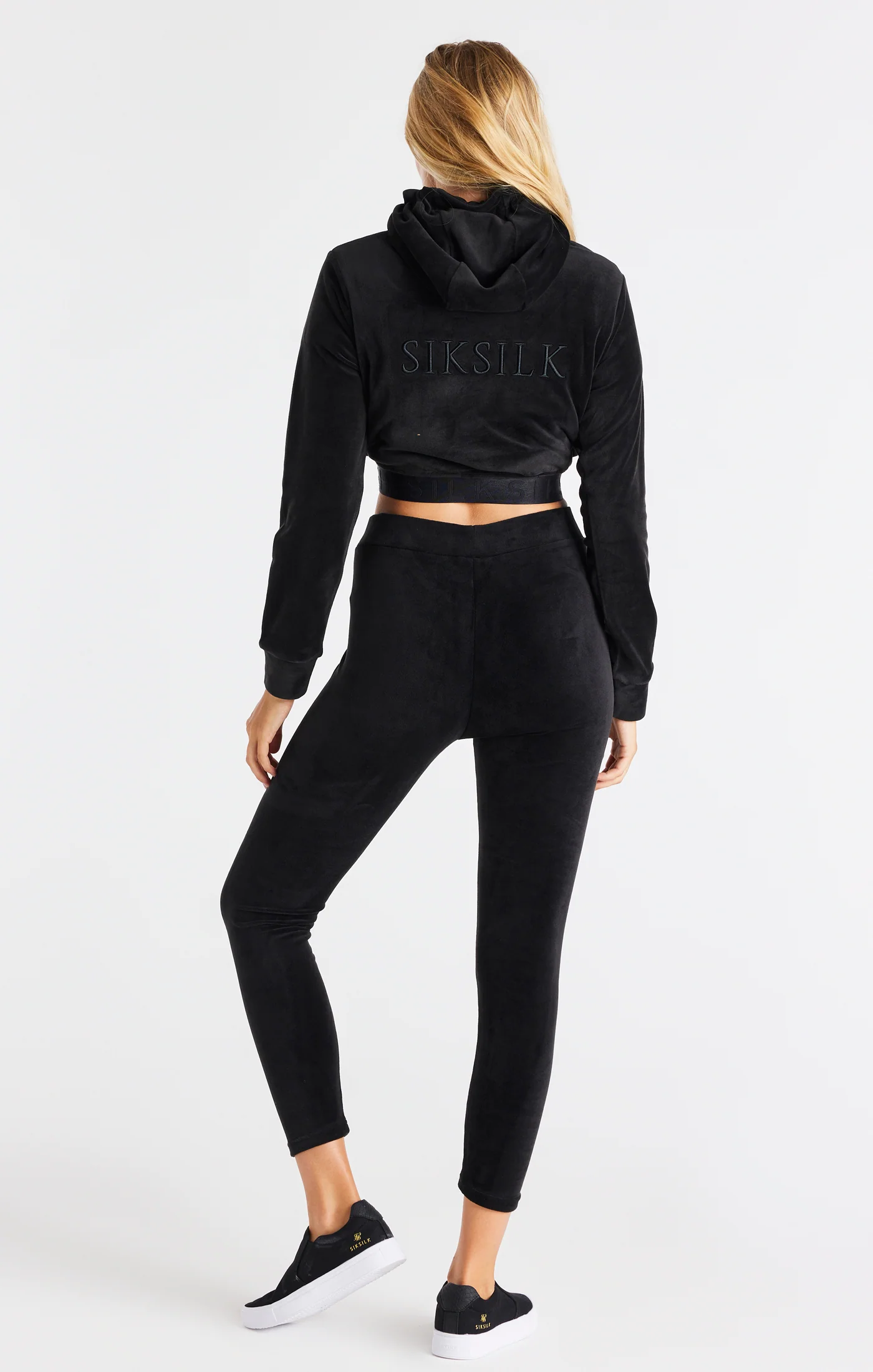 Black Velour Cropped Hoodie - Image 7
