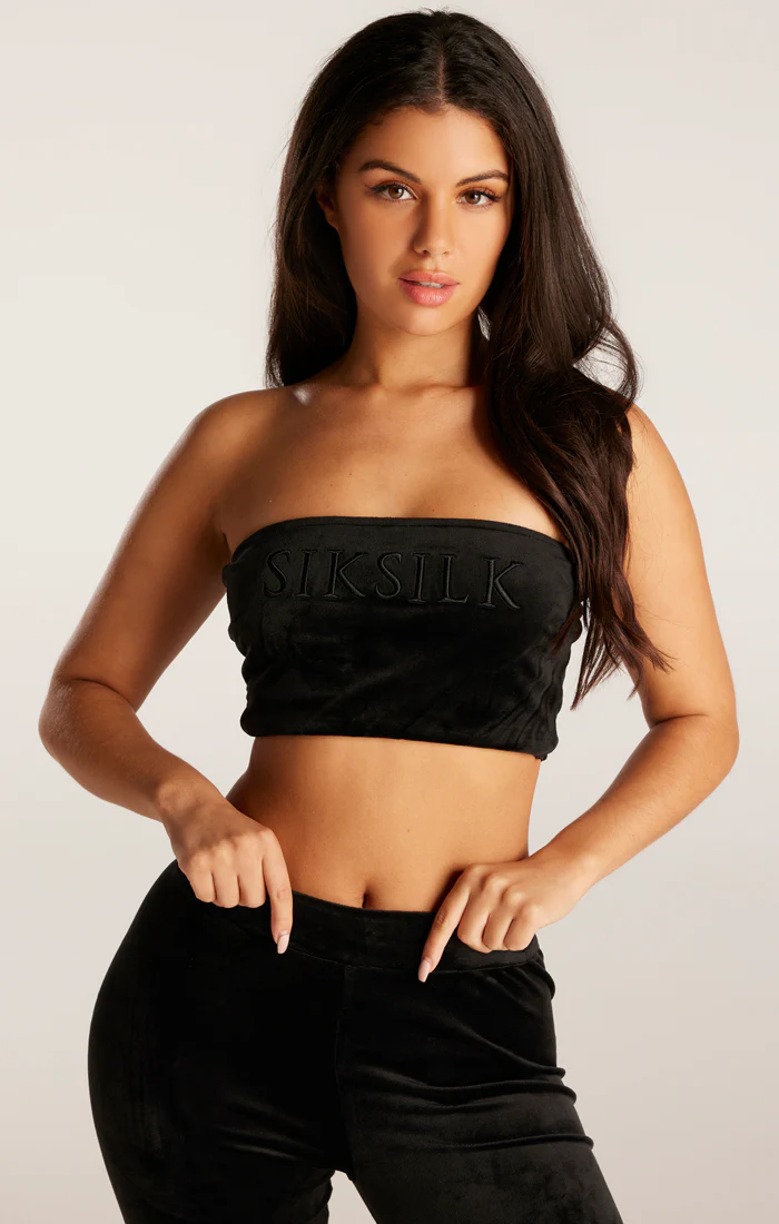 SikSilk Velour Embroidered Bandeau - Black - Image 2