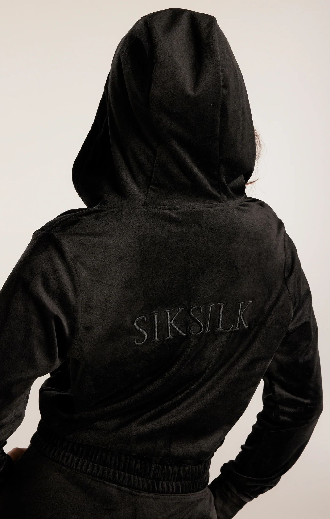 SikSilk Velour Embroidered Hoodie - Black - Image 3
