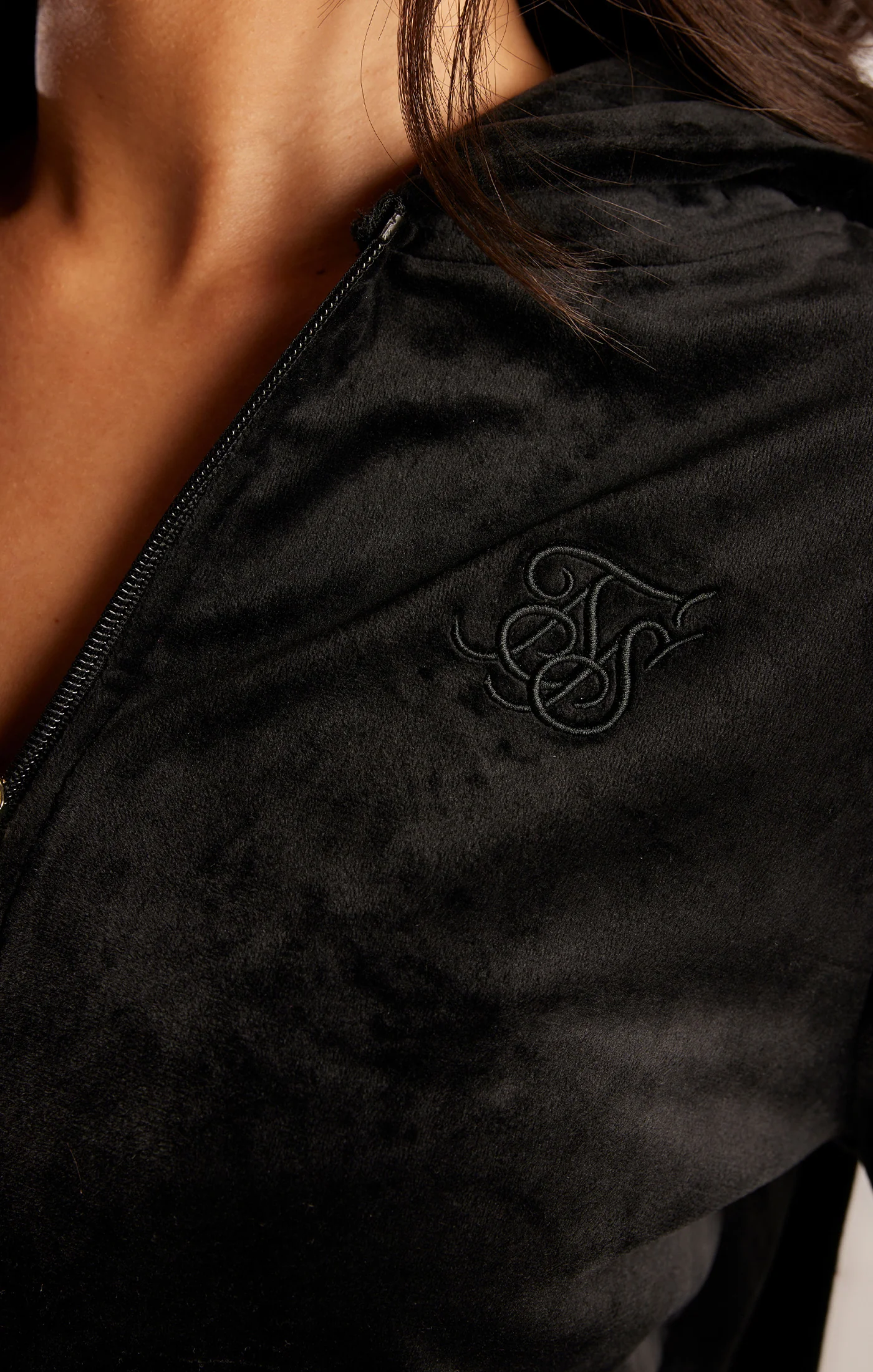 SikSilk Velour Embroidered Hoodie - Black - Image 4