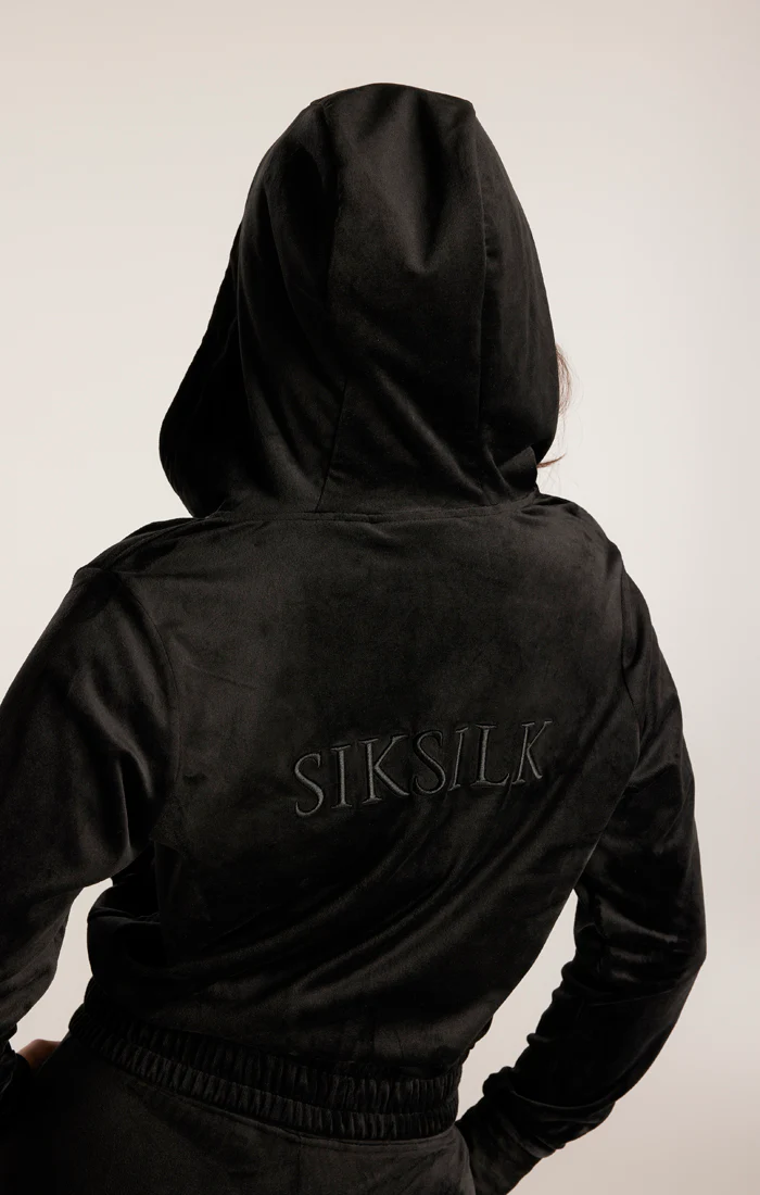 SikSilk Velour Embroidered Hoodie - Black - Image 7