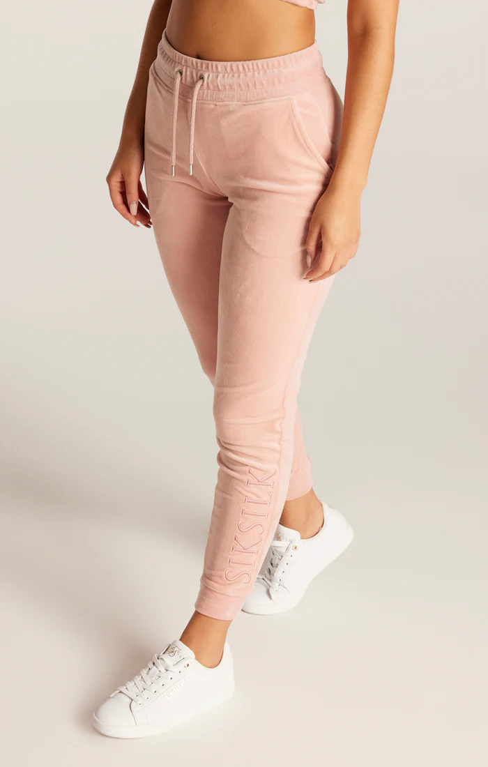 SikSilk Velour Embroidered Joggers - Pink - Image 2