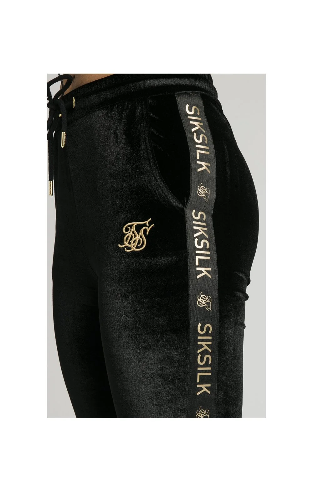 SikSilk Velour Joggers - Black & Gold