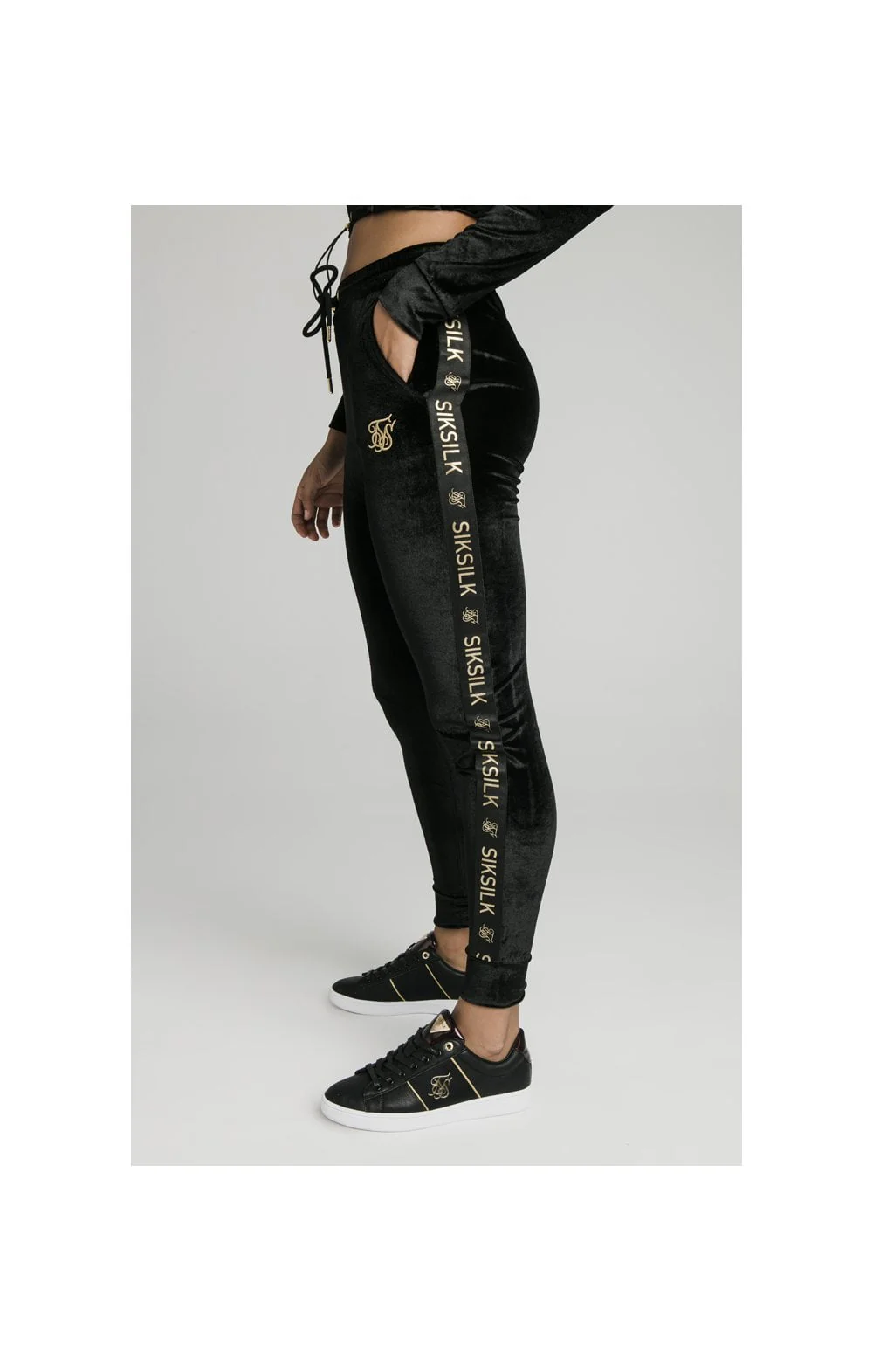 SikSilk Velour Joggers - Black & Gold - Image 2