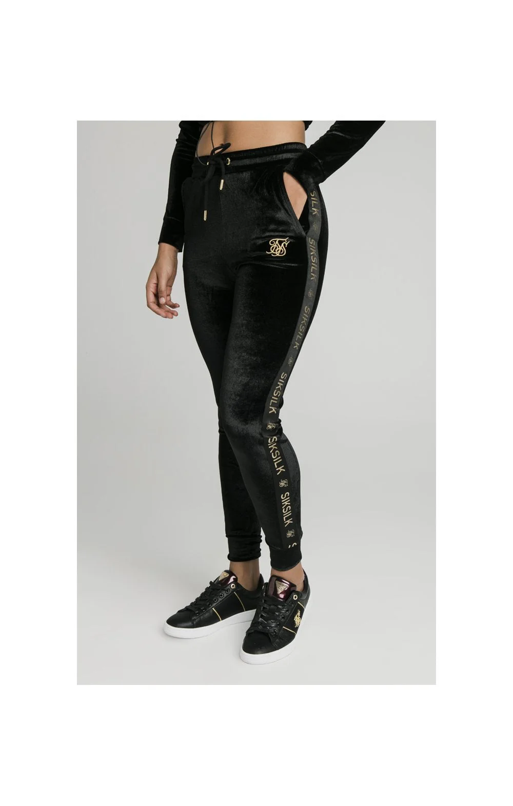SikSilk Velour Joggers - Black & Gold - Image 3