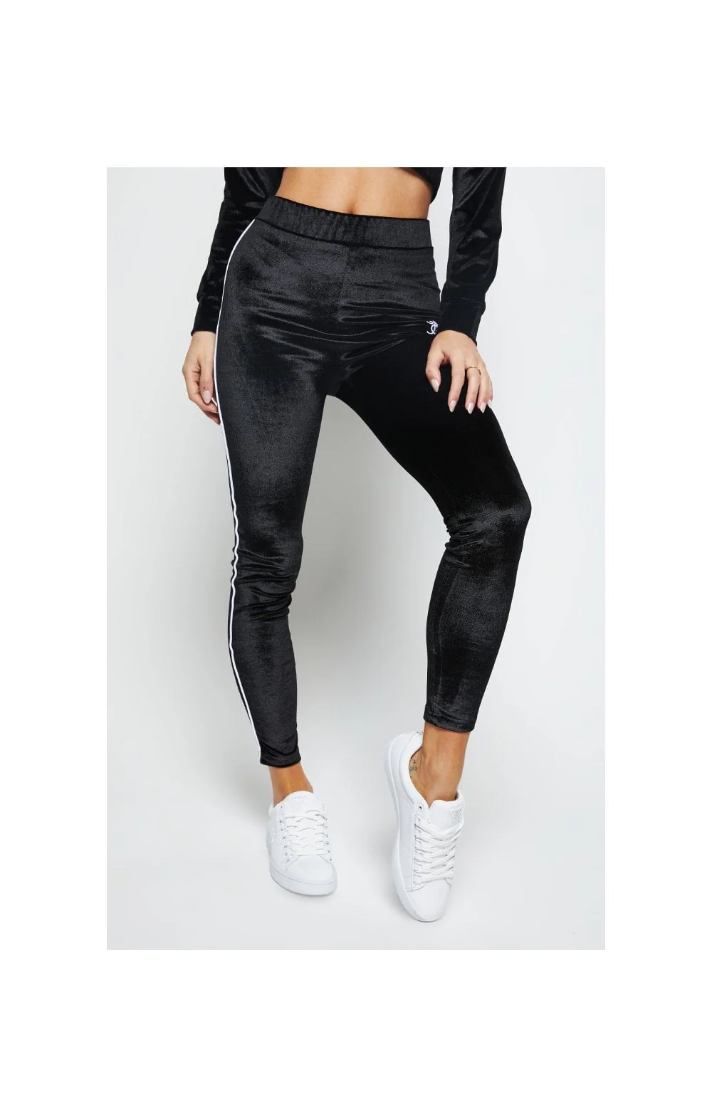 SikSilk Velour Piping Leggings - Black - Image 2