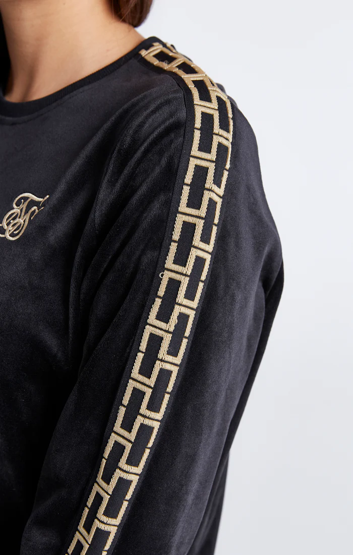 Girls Black Velour Taped Crew Sweatshirt - Image 3