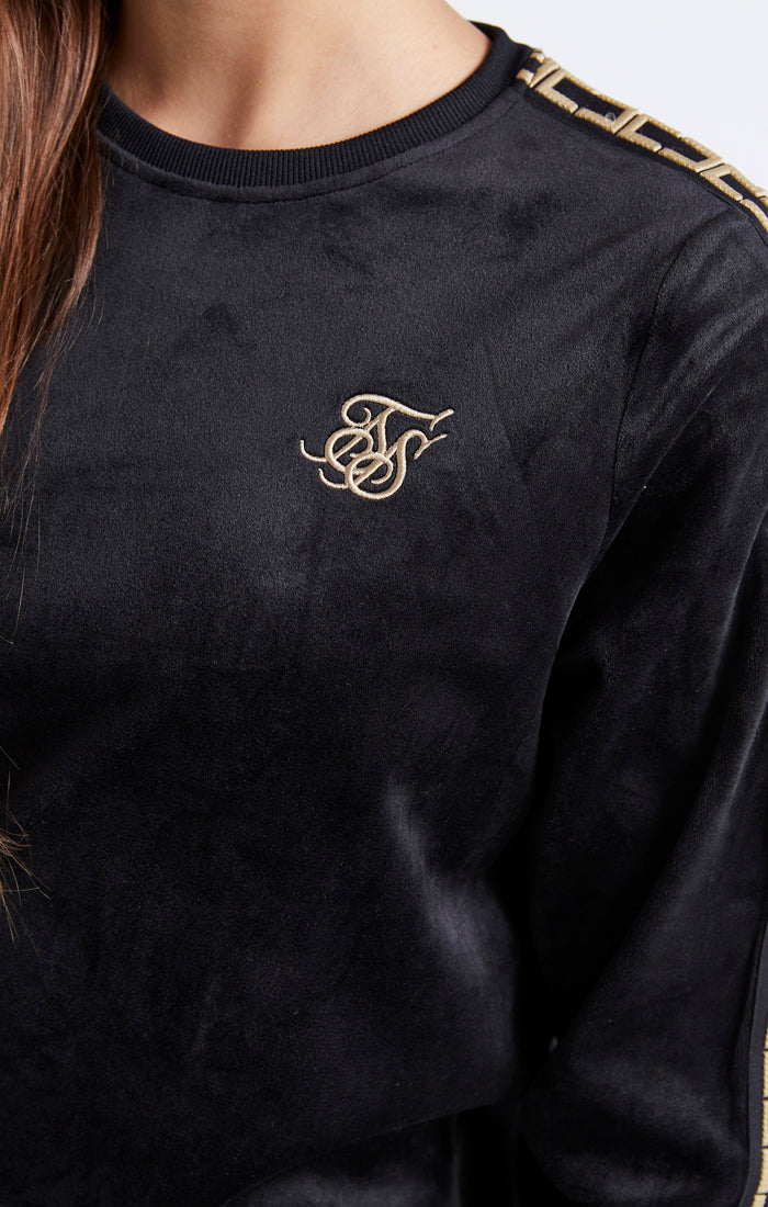 Girls Black Velour Taped Crew Sweatshirt - Image 4