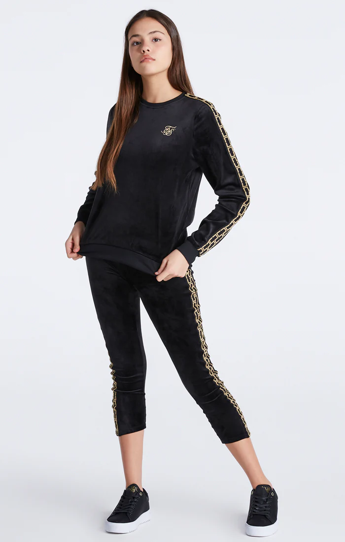 Girls Black Velour Taped Crew Sweatshirt - Image 5