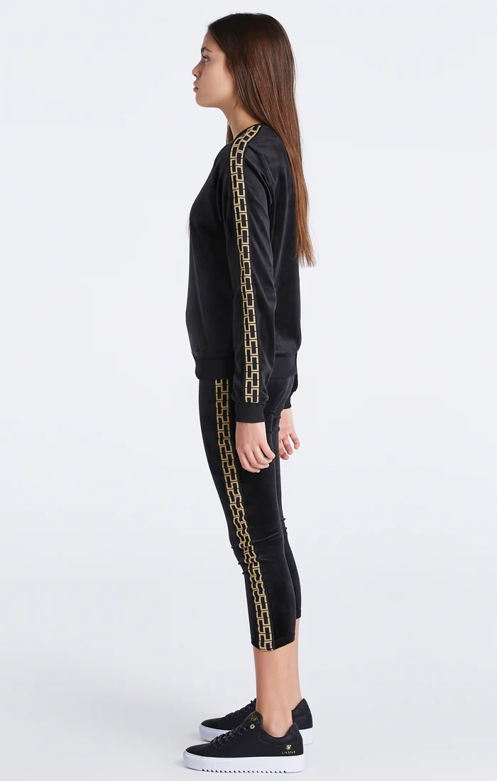 Girls Black Velour Taped Crew Sweatshirt - Image 6