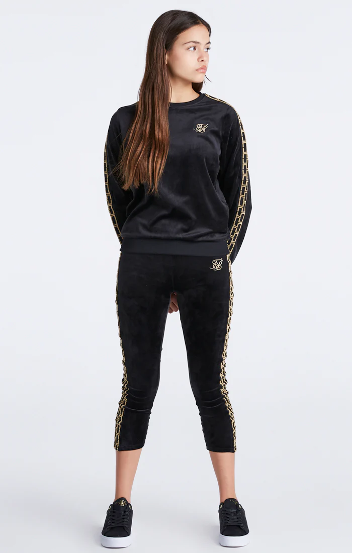 Girls Black Velour Taped Crew Sweatshirt - Image 7