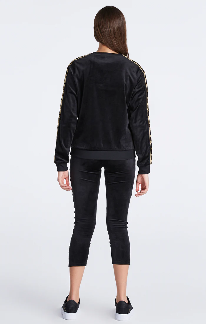 Girls Black Velour Taped Crew Sweatshirt - Image 8